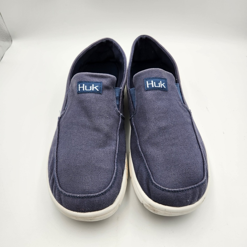 Huk Classic Brewster Mens 12 Loafers Blue Canvas Moc Toe Casual Slip On Shoes